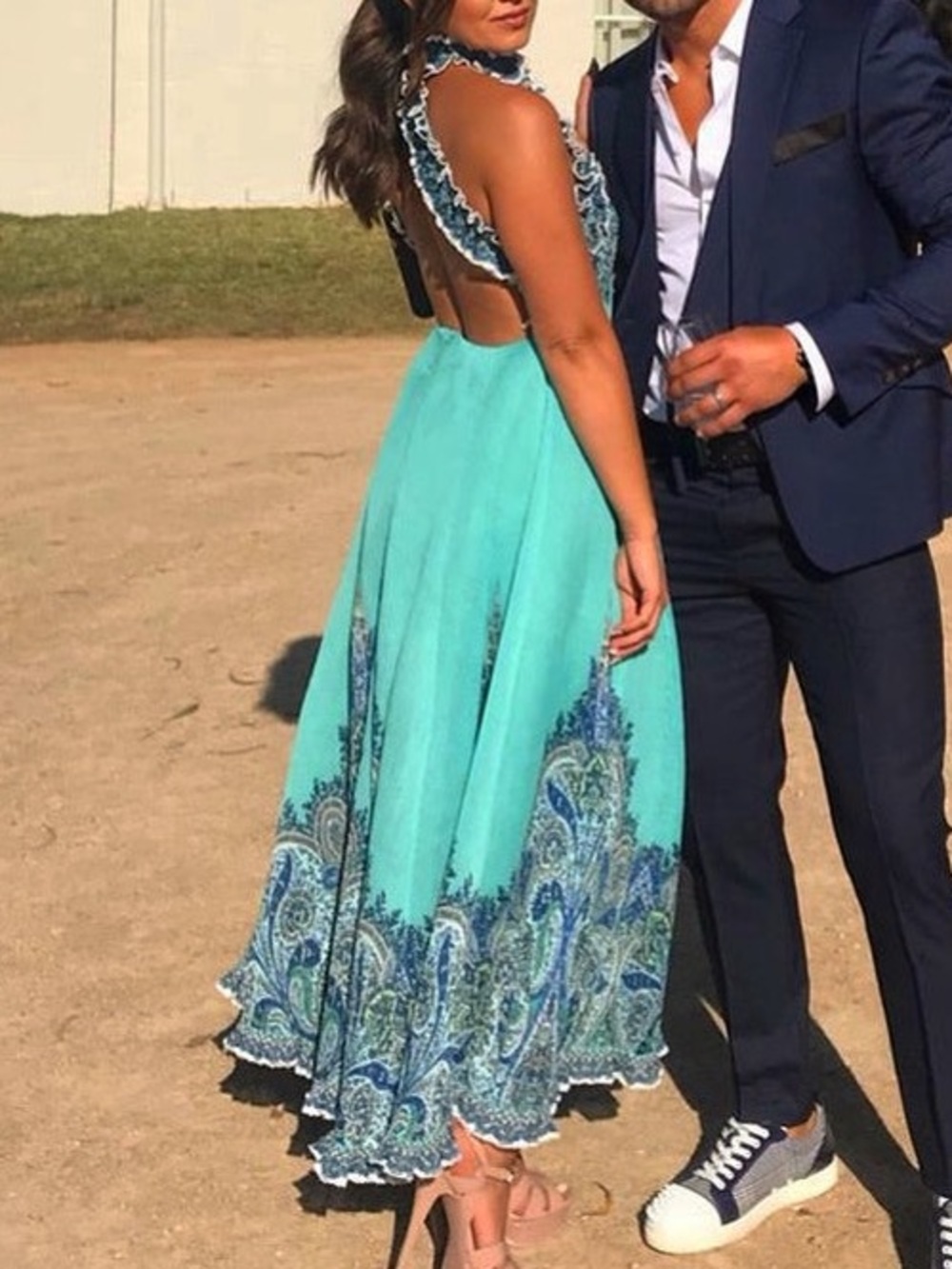 Zimmermann *RARE* Runway Turquoise Halter Plisse Midi Dress Blue Paisley Border - Picture 3 of 7